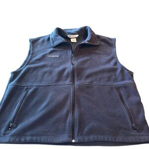 Columbia Men’s Fleece Vest Navy Blue Zip Up Front Size XXL Zippered Pockets
